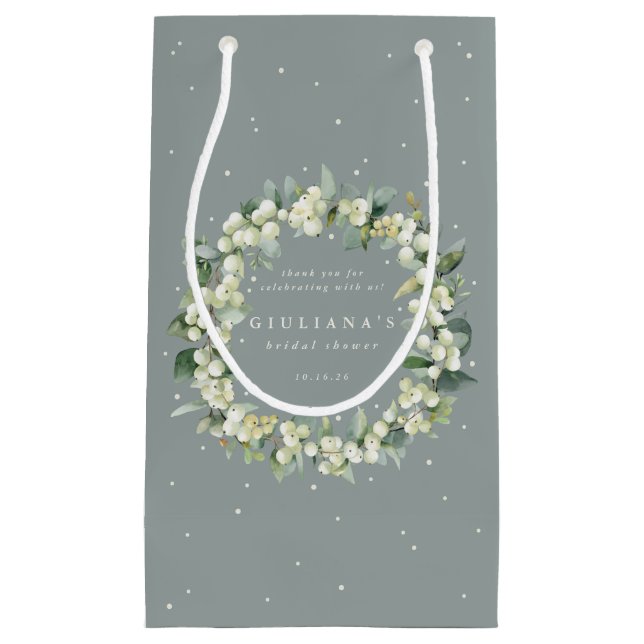 Bolsa De Regalo Pequeña Elegante Snowberry verde + Eucalyptus Bridal Showe (Anverso)