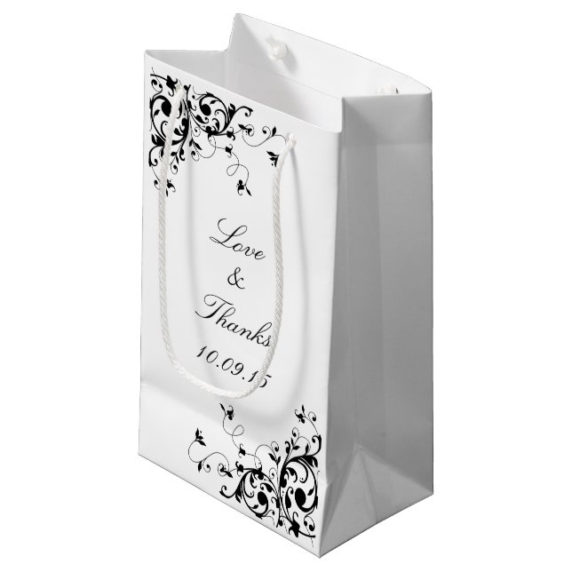 Bolsa De Regalo Pequeña Elegante Swirls Boda Blanco y Negro (Angulo Anverso)