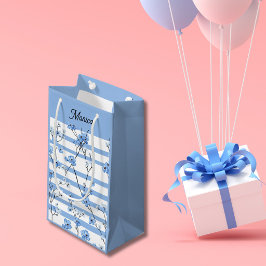 Bolsa De Regalo Pequeña Elegantes flores azules diseño de rayas