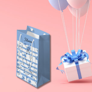 Bolsa De Regalo Pequeña Elegantes flores azules diseño de rayas