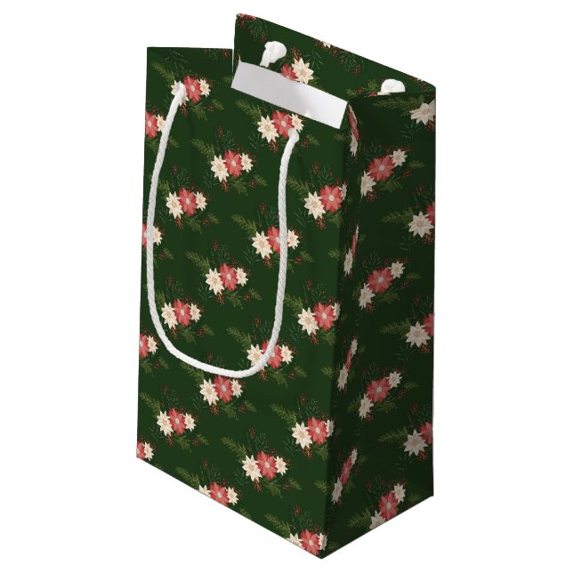 Bolsa De Regalo Pequeña Elegantes Navidades de Poinsettia Verde (Angulo reverso)