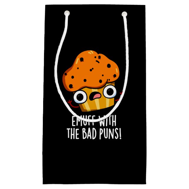 Bolsa De Regalo Pequeña Emuff Con Mal Puns Alimentos Muffin Pun Dark BG (Anverso)