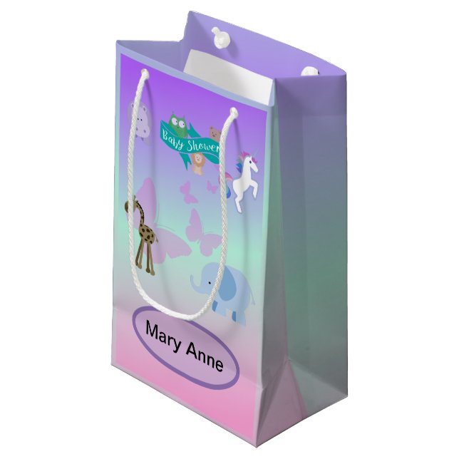 Bolsa De Regalo Pequeña Encantador Desfile de Critter Baby Shower Pink Pur (Angulo Anverso)