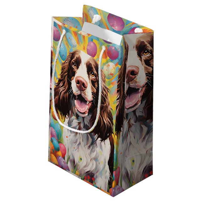 Bolsa De Regalo Pequeña English Springer Spaniel Feliz Pascua (Angulo reverso)