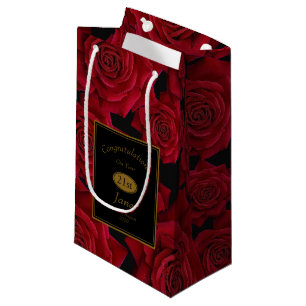 Bolsa De Regalo Pequeña Enhorabuena elegante del cumpleaños del rosa rojo