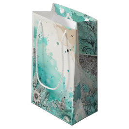 Bolsa De Regalo Pequeña Ephemera turquesa de acuarela