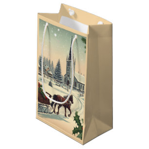 Bolsa De Regalo Pequeña Escena clásica/vintage de Navidad