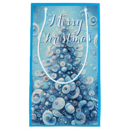 Bolsa De Regalo Pequeña Espectacular árbol de navidad impresionista azul