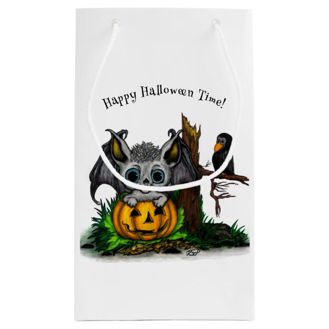 Bolsa De Regalo Pequeña Esperando Halloween , Cute Bat y Raven (Reverso)