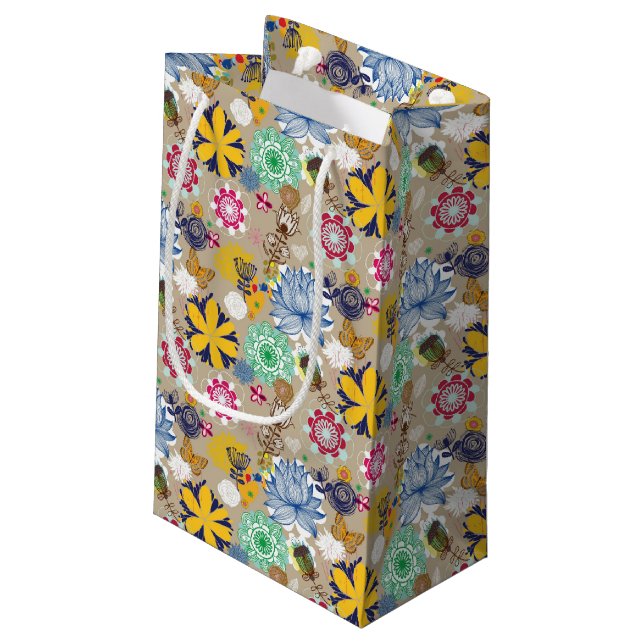 Bolsa De Regalo Pequeña Estampado de flores en el estilo retro 3 (Angulo reverso)