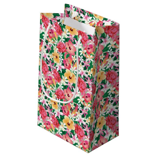 Bolsa De Regalo Pequeña Estampado de flores tropical del hibisco (Angulo reverso)