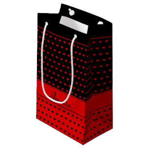 Bolsa De Regalo Pequeña Estilo De Corazones Rojo Y Negro, Nombre Personali