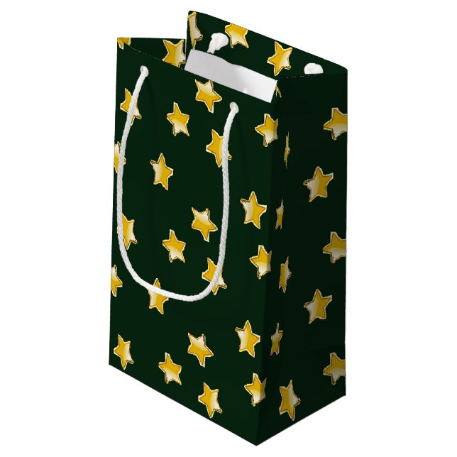 Bolsa De Regalo Pequeña Estrellas de oro en verde (Angulo reverso)