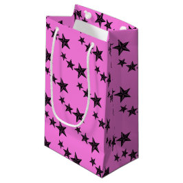 Bolsa De Regalo Pequeña Estrellas retro negras en rosa