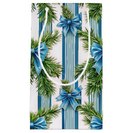 BOLSA DE REGALO PEQUEÑA EVERGREEN GARLAND BLUE HOLIDAYS BOWS & STRIPES