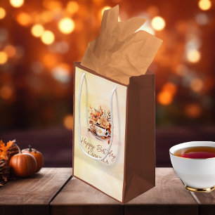 Bolsa De Regalo Pequeña Fall Floral Cottage Core Teacup Happy Birday