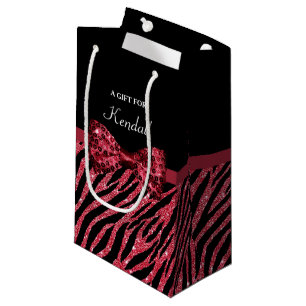 Bolsa De Regalo Pequeña FALSO arco del Glitz del estampado de zebra rojo