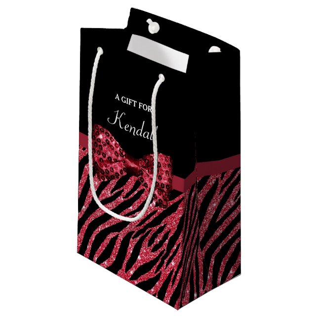 Bolsa De Regalo Pequeña FALSO arco del Glitz del estampado de zebra rojo (Angulo Anverso)