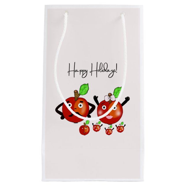Bolsa De Regalo Pequeña Familia de manzanas rojas con texto FELIZ VACACION (Anverso)