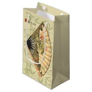 Bolsa De Regalo Pequeña Fan del geisha con las hojas y la impresión floral