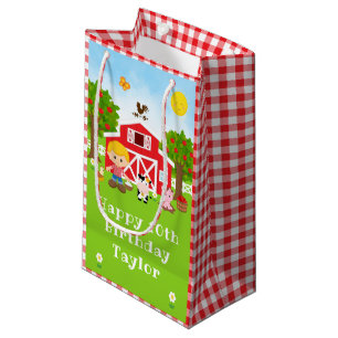 Bolsa De Regalo Pequeña Farm Red Barn Blonde Hair Boy Feliz Cumpleaños