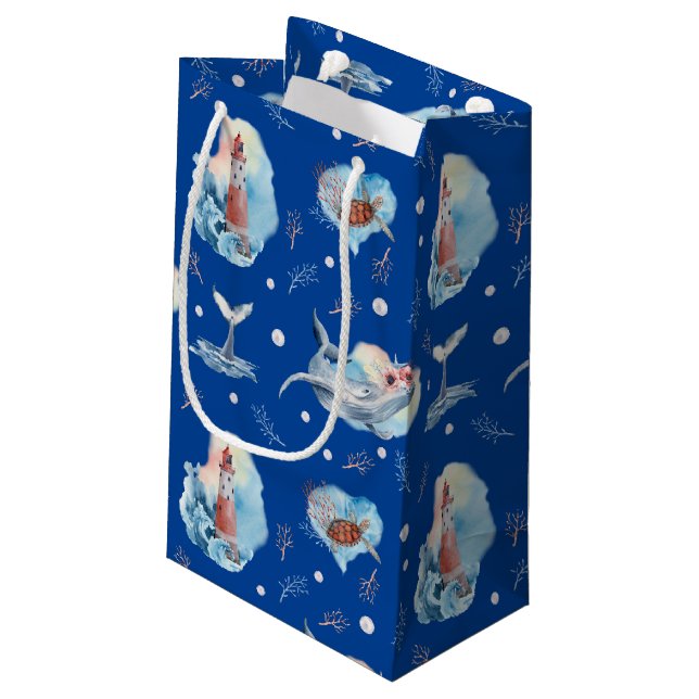 Bolsa De Regalo Pequeña Faro acuático marino Whale Deep Blue (Angulo reverso)