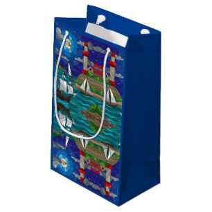 Bolsa De Regalo Pequeña Faro Rojo Mar Vela Buques Mar Cielo Starry