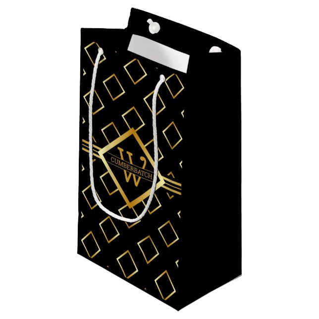 Bolsa De Regalo Pequeña FAUX Gold Geometric Pattern with Monogram on BLACK (Angulo Anverso)