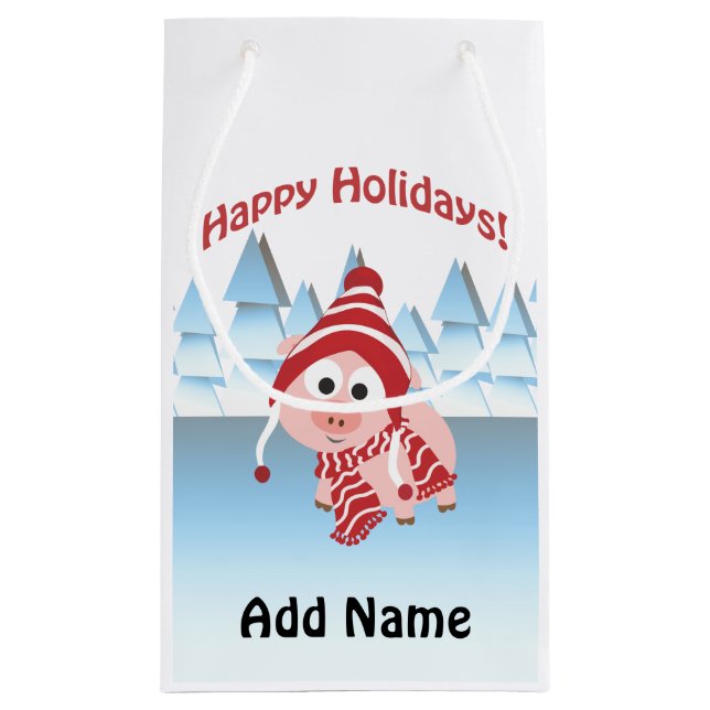Bolsa De Regalo Pequeña ¡Felices Fiestas! Cerdo de invierno (Reverso)