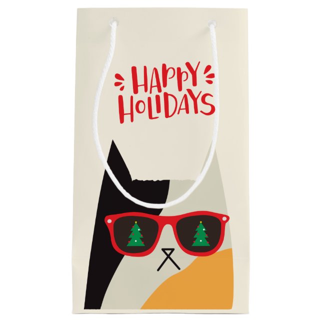 Bolsa De Regalo Pequeña ¡Felices Fiestas! Personalizado Guay Santa Cat - N (Anverso)