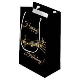 Bolsa De Regalo Pequeña Felices notas de la música de oro negro de cumplea
