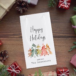 Bolsa De Regalo Pequeña Felices vacaciones Navidades de acuarela de pino T