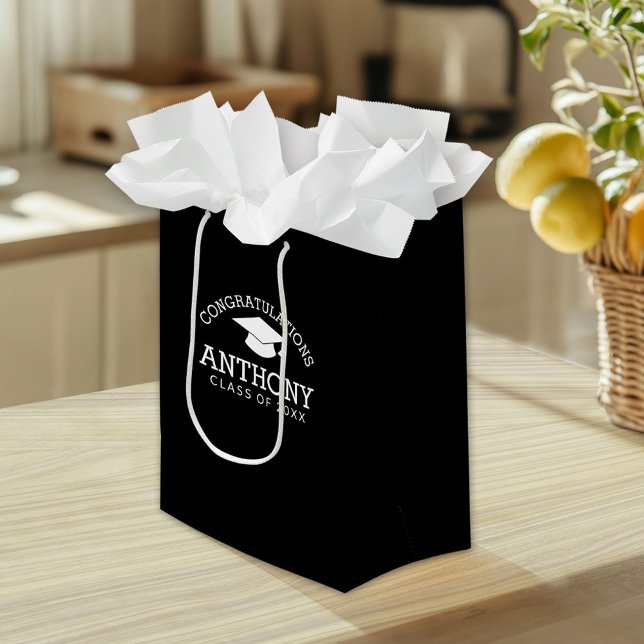 Bolsa De Regalo Pequeña Felicidades Graduado Cap negro (Custom Gift Bag)