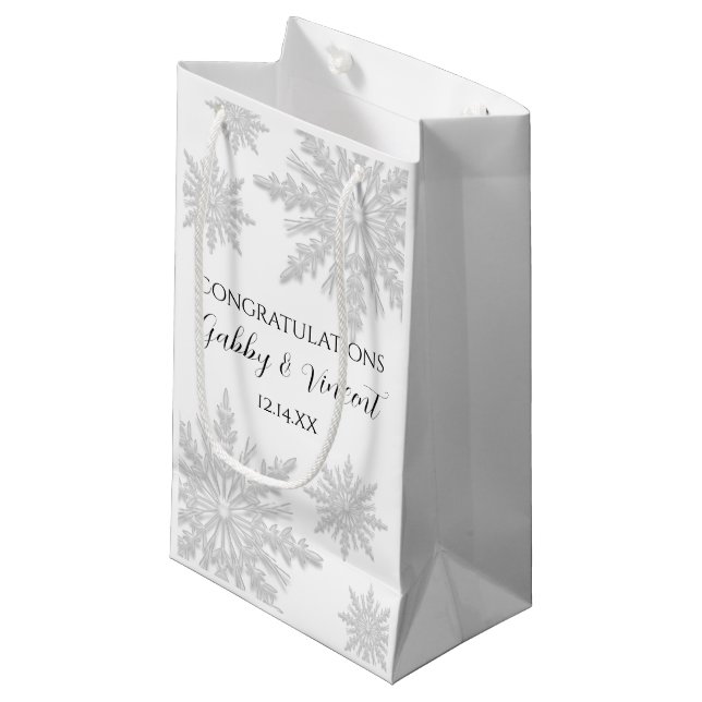 Bolsa De Regalo Pequeña Felicitaciones Boda de copos de nieve en invierno  (Angulo Anverso)
