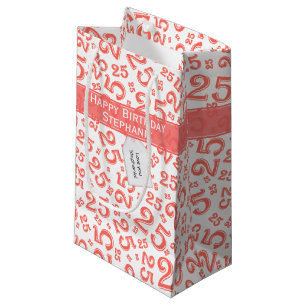 Bolsa De Regalo Pequeña Feliz 25 cumpleaños número al azar patrón de coral
