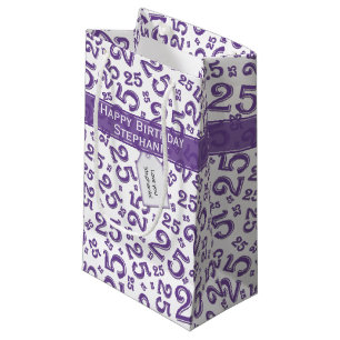 Bolsa De Regalo Pequeña Feliz 25 cumpleaños número al azar patrón púrpura