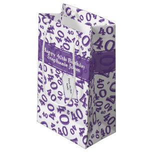 Bolsa De Regalo Pequeña Feliz 40.º Nacimiento Patrón de números Púrpura/Bl