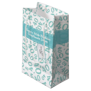 Bolsa De Regalo Pequeña Feliz 40.º Nacimiento Patrón Número Verde azulado/