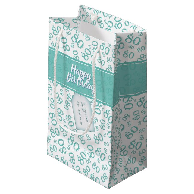 Bolsa De Regalo Pequeña Feliz 80.º Patrón de números aleatorios Verde azul (Angulo Anverso)