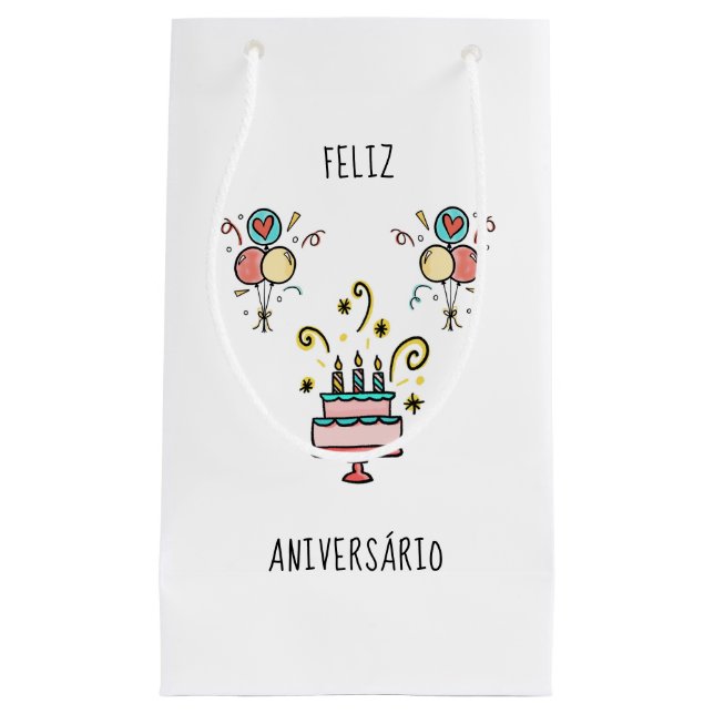 Bolsa De Regalo Pequeña Feliz Aniversário | Happy Birthday (Anverso)