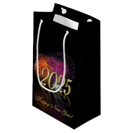 Bolsa De Regalo Pequeña Feliz Año Nuevo 2025 Fuegos artificiales de oro