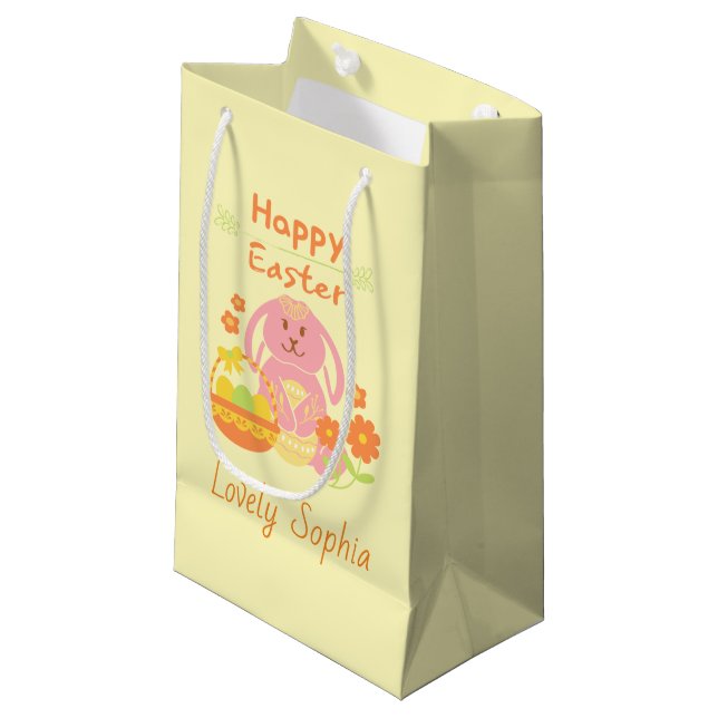 Bolsa De Regalo Pequeña Feliz Conejo Rosa de Pascua (Angulo Anverso)