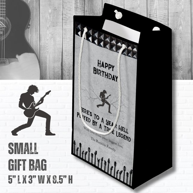 Bolsa De Regalo Pequeña Feliz cumpleaños al músico Grunge Silver (Set the stage for a great celebration with this Rockstar Birthday Gift Bag)