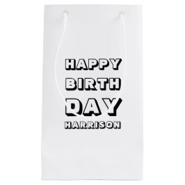 Bolsa De Regalo Pequeña Feliz cumpleaños blanco negro nombre personalizado