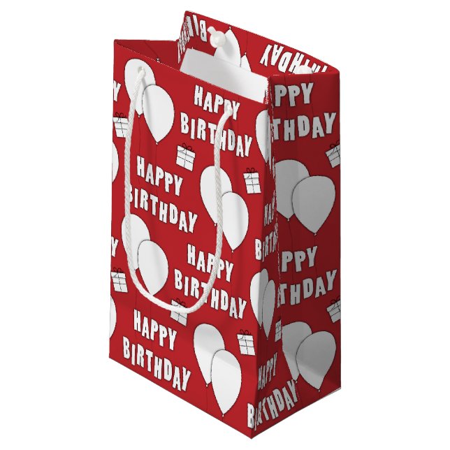 Bolsa De Regalo Pequeña Feliz cumpleaños con fondo rojo de globos (Angulo Anverso)
