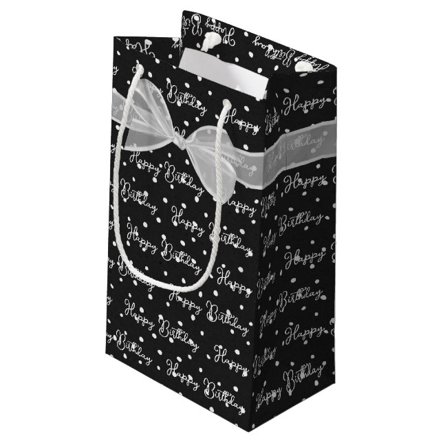 Bolsa De Regalo Pequeña Feliz cumpleaños con puntos de polka (Angulo reverso)