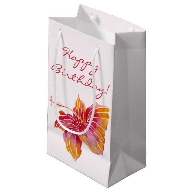 Bolsa De Regalo Pequeña Feliz cumpleaños | Flor hawaiana hibiscus (Angulo Anverso)