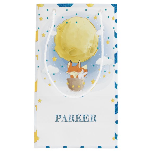 Bolsa De Regalo Pequeña Feliz cumpleaños, globo de aire lunar personalizad (Anverso)