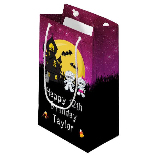 Bolsa De Regalo Pequeña Feliz cumpleaños Halloween Mummy Pink (Angulo Anverso)