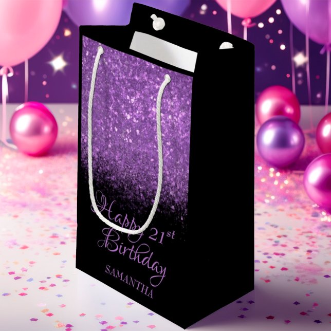 Bolsa De Regalo Pequeña Feliz cumpleaños morado Purpurina negro cualquier  (Subido por el creador)